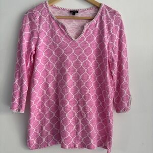 TALBOTS GEOMETRIC WINDOW PANE PINK WHITE TUNIC WOMENS‎ SZ XS